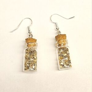 Gold and Silver Glass Gitter Mini Bottle Earrings